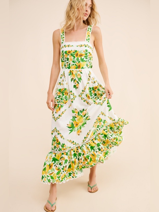 FARM Rio Dresses & Skirts - FARM Rio White Maxi Dress with Yellow Lemon & Green Leaf Print